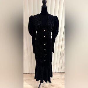 SHEIN Black Velvet Long Sleeve Dress with Button Detail